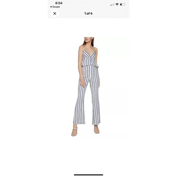 BCBG Generation Women's Size 8 Jumpsuit Gardenia Peplum Sleeveless Stripe Romper - Picture 2 of 16